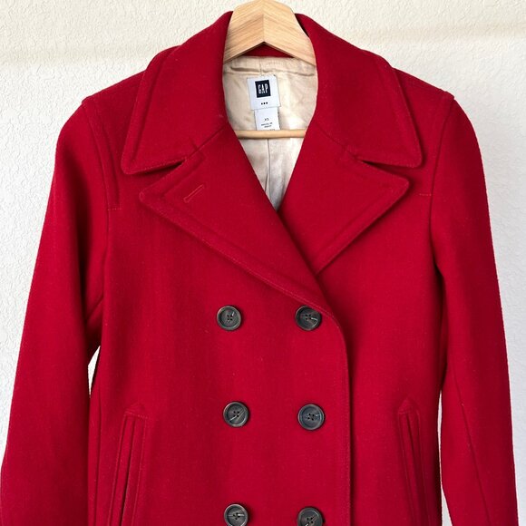 Gap Wool Peacoat Red Double Breasted Topcoat XS - Picture 1 of 12